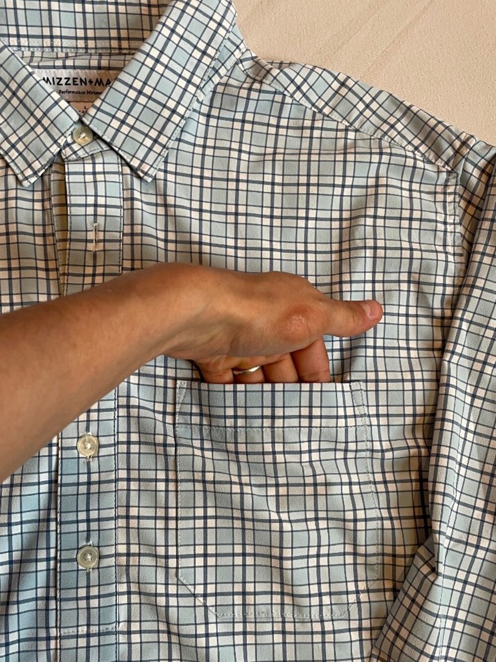 Mizzen+Main Light Blue and Navy Plaid Button-Down Shirt Classic No Tuck